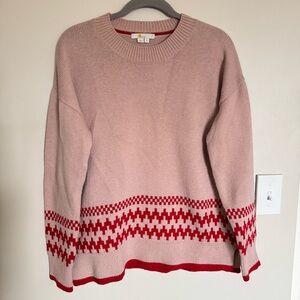 Boden Theodora Pink Milkshake Fair Isle Alpaca Wool Sweater Size M Red Vintage